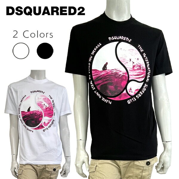 【お買い物マラソン当店ポイント10倍！】DSQUARED2 (ディースクエアード) サーファー クラブ クール Tシャツ [メンズ] S71GD1248 SURFER CLUB COOL T-SHIRT 【2色／S・M・L】 ブラック ホワイト 半袖 クルーネック サーフ イタリア製 並行輸入品【メール便対応】