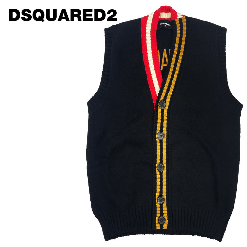 【お買い物マラソン当店ポイント10倍！】DSQUARED2 (ディースクエアード) プレップ スクール ベスト [メンズ] S74HA1213 PREP SCHOOL VEST 【BLK／S・M】 ブラック ジレ コットンベスト サマーニット イタリア製