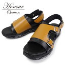 【40 OFF】Honour Ovation (アナーオベーション) ダブルモンク レザー サンダル メンズ 6010 DOUBLE MONK STRAP BACK BAND 【BLKCML／26cm ~ 28cm】 ブラック キャメル エアー クッション ソール 厚底 スポーツサンダル【ギフト】