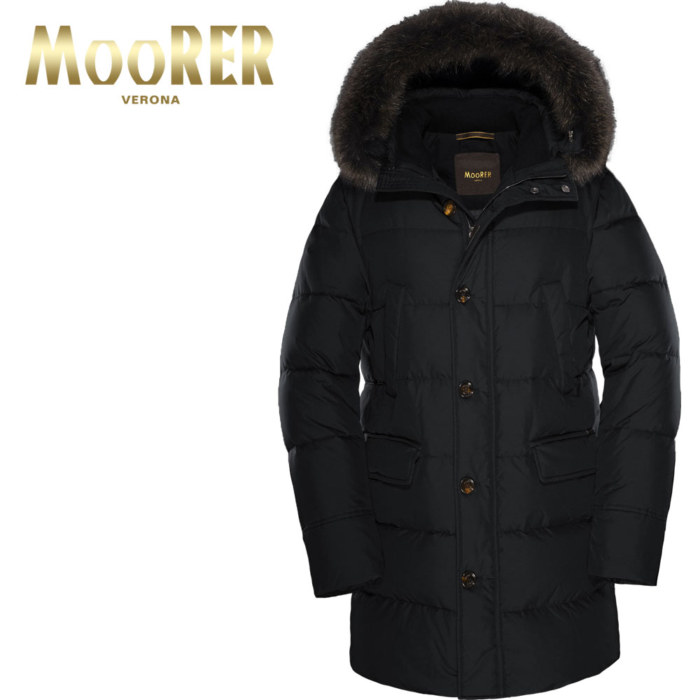 ムーレー ダウンジャケット メンズ 【お買い物マラソン当店ポイント10倍！】【40%OFF】MOORER (ムーレー) バルビエリ フード付き ダウンコート [メンズ] BARBIERI-WK【BLK／46・48・50】 NERO ブラック ダウンジャケット N-3B ラクーンファー 防水 防風 イタリア製 【並行輸入品】