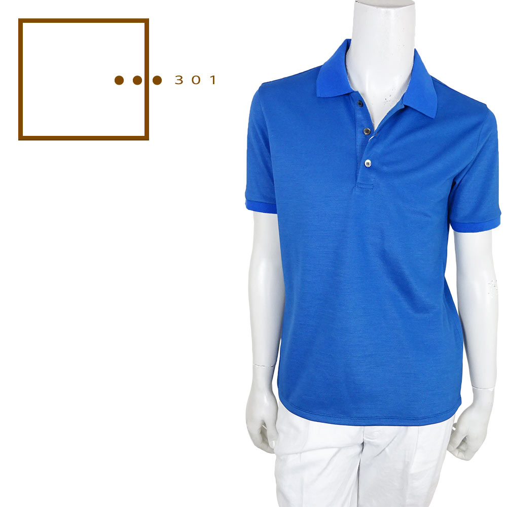 301 (トレチェントウノ) ショートスリーブポロシャツ  90081035ブルー 半袖 リネン混 日本製