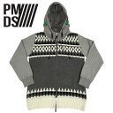 P.M.D.S. (ピーエムディーエス) フルジップパーカー [メンズ] 744MG AMATEIA 【GRY /S・M・L・XLサイズ】グレー ニット スウェット 切替 パーカー ノルディック柄 イタリア製 PMDS LEON safari 掲載ブランド