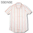 【40 OFF】SSEINSE (センス) ストライプ シャツ メンズ CE593SS 【ORG／S M L XLサイズ】オレンジ ショートスリーブ 半袖 ストレッチ【メール便対応】