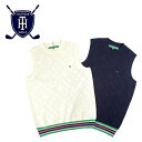 【店内全品ポイント10倍！】TOMMY HILFIGER GOLF (トミーヒルフィガー ゴルフ) THモノグラム クルーネックベスト [メンズ] THMA402 【WHT・NVY／M・L・LL・XL】 ホワイト ネイビー ニットベスト ゴルフウェア 吉田優利