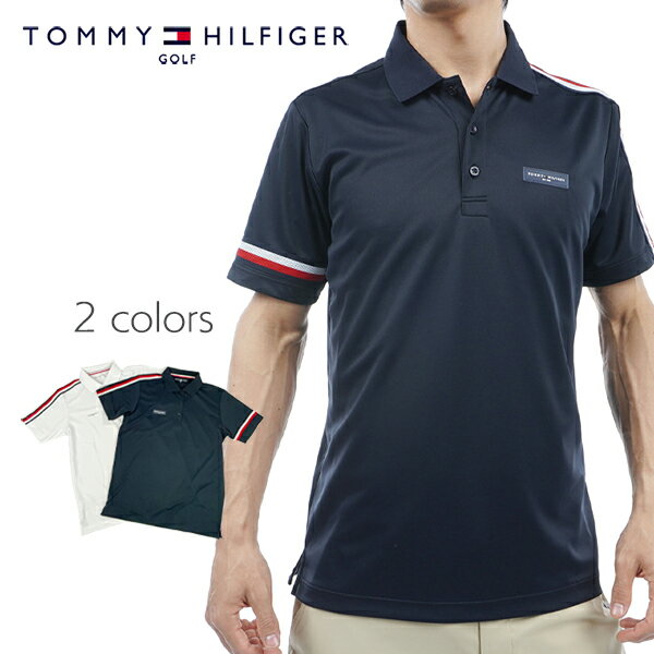 トミー ヒルフィガー ポロシャツ メンズ TOMMY HILFIGER GOLF (トミーヒルフィガー ゴルフ) シグネチャー ストライプ 半袖 ポロシャツ [メンズ] THMA415 【WHT/NVY／M・L・LL・XL】 ショートスリーブ 吸水速乾 UVカット ラインポロ 吉田優利 【メール便対応】