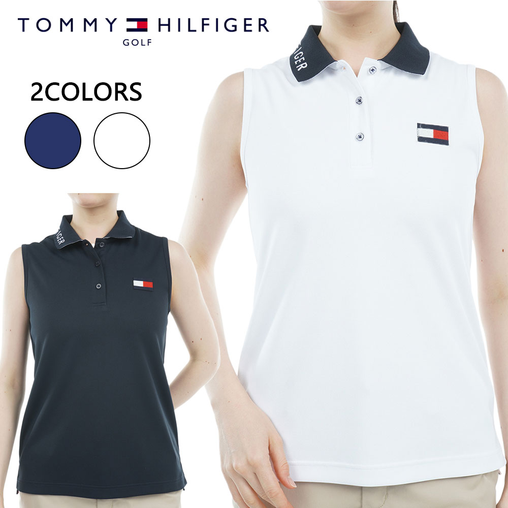 【30%OFF】TOMMY HILFIGER GOLF (トミーヒルフィガー ゴルフ) ロゴカラー ノースリーブ ポロシャツ [レディース] THLA316【2色 ／S・M・Lサイズ】 ホワイト ネイビー 抗菌防臭 UVカット 吸水速乾 ゴルフウェア 吉田優利【メール便対応】