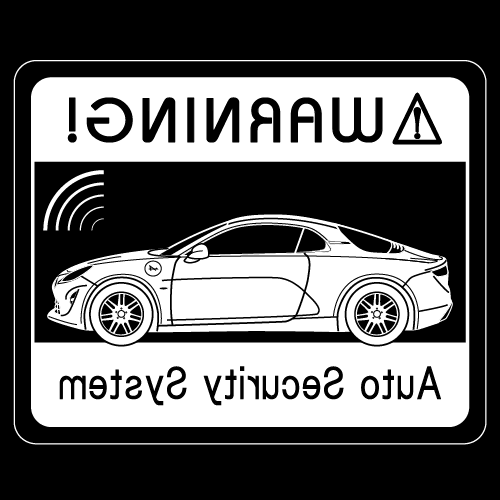 商品説明 窓の内側から貼るタイプのセキュリティステッカーです。 愛車のシルエットをデザインしたステッカーで、警告表示文字をお好きな文字に変更できます。 あなただけのオリジナルステッカーを作成できます。 透明塩ビシートに白インクで印刷してから表面ラミネート貼り付け加工(マットタイプ)してあります。 ※表示している画像は商品イメージですので実際の商品とは異なります。 商品が透明シートに白印刷で画面では解りづらい為、背景を黒色にしてあります。 警告表示種類 Auto Security System Anti Theft System Immobilizer Electric Alarm 盗難警報装置付車両 盗難防止装置付車両 Don't touch! 又はお好きな文字(日本語10文字、英数字20文字程度) ※文字数が多い場合にはフォントサイズを調整します) ※ご注文時に備考欄へご記入ください サイズ サイズ約 40mm×32.5mm(左窓用、右窓用1枚のサイズ) 2枚セット(左窓用×2、右窓用×2の計4枚となります) 素材 3M製 塩ビシートを使用しています。 耐候性　約3年です。■車用オリジナルセキュリティステッカーです。 愛車のデザインに合わせたステッカーです。 手軽にセキュリティ効果アップ、ワンポイントのドレスアップできます。
