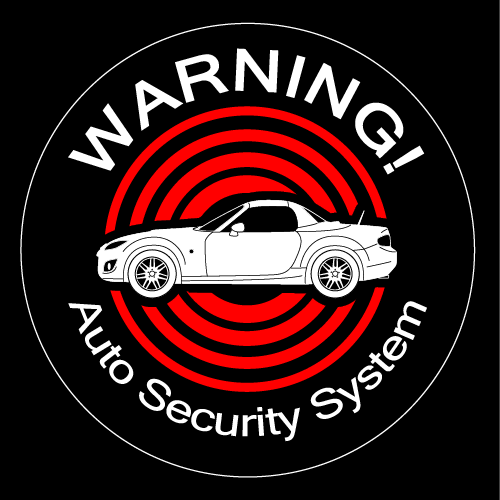 商品説明 窓の外側から貼るタイプのセキュリティステッカーです。 愛車のシルエットをデザインしたステッカーです。 透明塩ビシートに白インクで印刷してから表面ラミネート貼り付け加工(マットタイプ)してあります。 ※表示している画像は商品イメージですので実際の商品とは異なります。 商品が透明シートに白印刷で画面では解りづらい為、背景を黒色にしてあります。 警告表示種類 ■警告表示種類選べます。 Auto Security System Anti Theft System Immobilizer Electric Alarm 盗難警報装置付車両 盗難防止装置付車両 Don't touch! サイズ サイズ約 直径 50mm(左窓用、右窓用1枚のサイズ) 2枚セット(左窓用×2、右窓用×2の計4枚となります) 素材 3M製 塩ビシートを使用しています。 耐候性　約3年です。■車用オリジナルセキュリティステッカーです。 愛車のデザインに合わせたステッカーです。 手軽にセキュリティ効果アップ、ワンポイントのドレスアップできます。