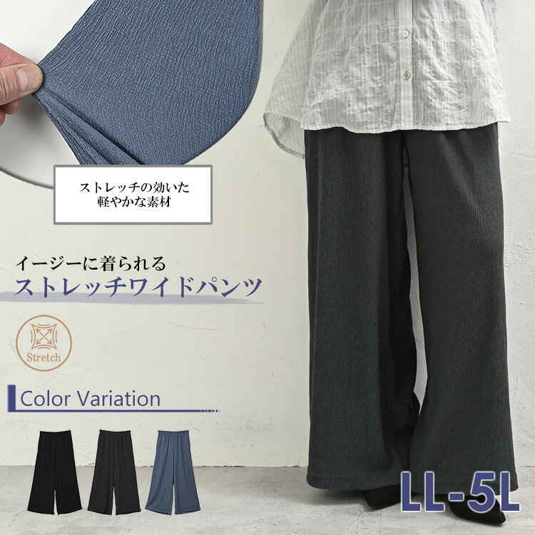 メール便対応 大きいサイズ レディース ワイドパンツ ロング丈 ウエストゴム ラフパンツ ボトムス らくパン YRB LL/3L/4L/5L ゆったりサイズ ぽっちゃり女子 プラスサイズ janjam-10096700 大きいサイズレディース通販JANJAM サンプル画像2