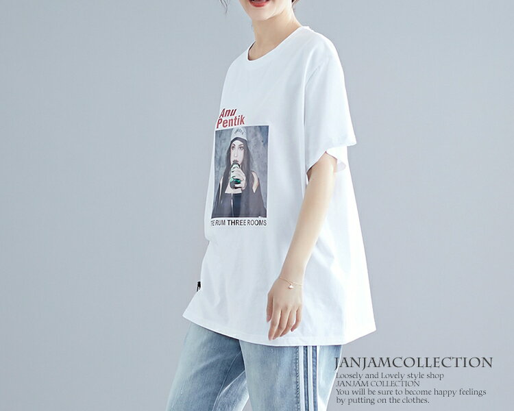メール便対応 大きいサイズ レディース トップス Tシャツ 半袖 Uネック フォトプリント カットソー 3L 4L 5L 6L ゆったりサイズ ぽっちゃり女子 プラスサイズ