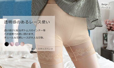 メール便対応 大きいサイズ レディース インナーウェア タップパンツ シースルーレース ペチパンツ 1分丈 リブ素材 ウエストゴム 透け防止 3L 4L