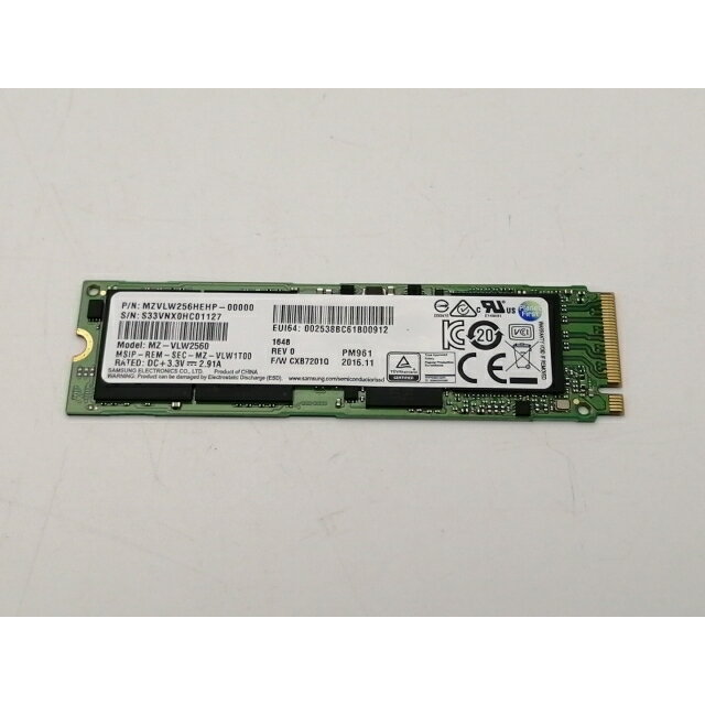 【中古】SAMSUNG PM961 MZVLW256HEHP-00000 256GB/M.2 2280(PCIe3.0 NVMe)【広島本通】保証期間1週間