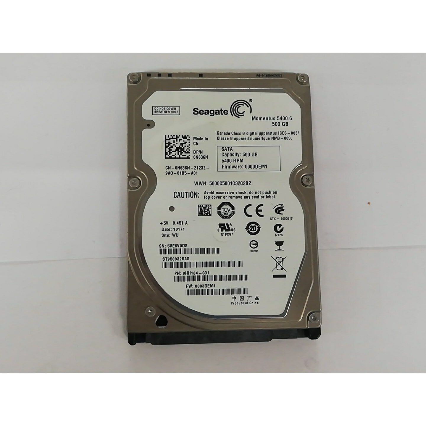 【中古】Seagate ST9500325AS 500GB/5400rpm/3GbpsSATA/9.5mm/8M/非AFT【秋葉3号】保証期間1週間