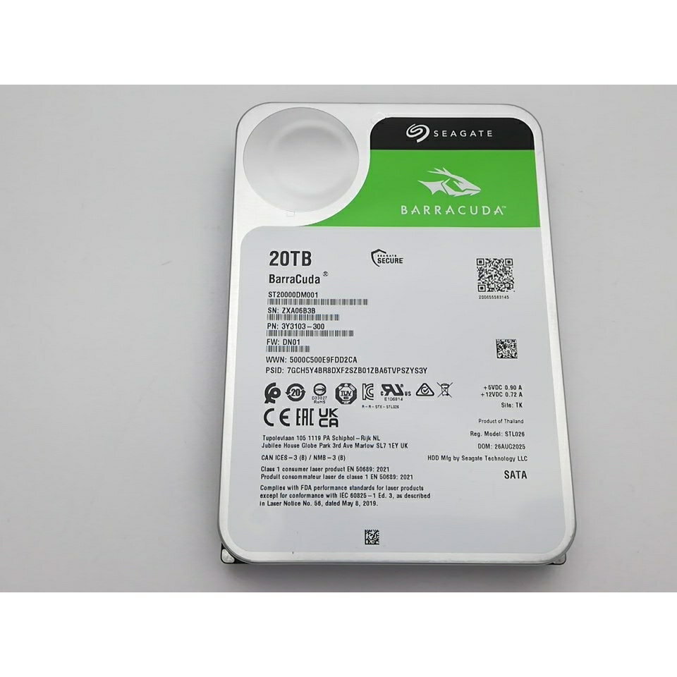 【中古】Seagate ST20000DM001 BarraCuda 20TB/512MB/7200rpm/6Gbps【秋葉2号】保証期間1週間