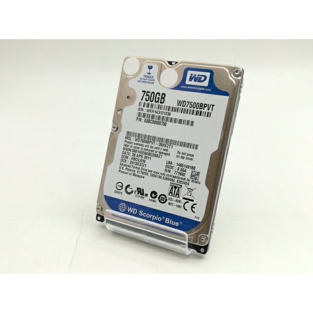 【中古】W.D. Blue WD7500BPVT 750GB/5400rpm/3GbpsSATA/9.5mm/8M【福岡筑紫】保証期間1週間