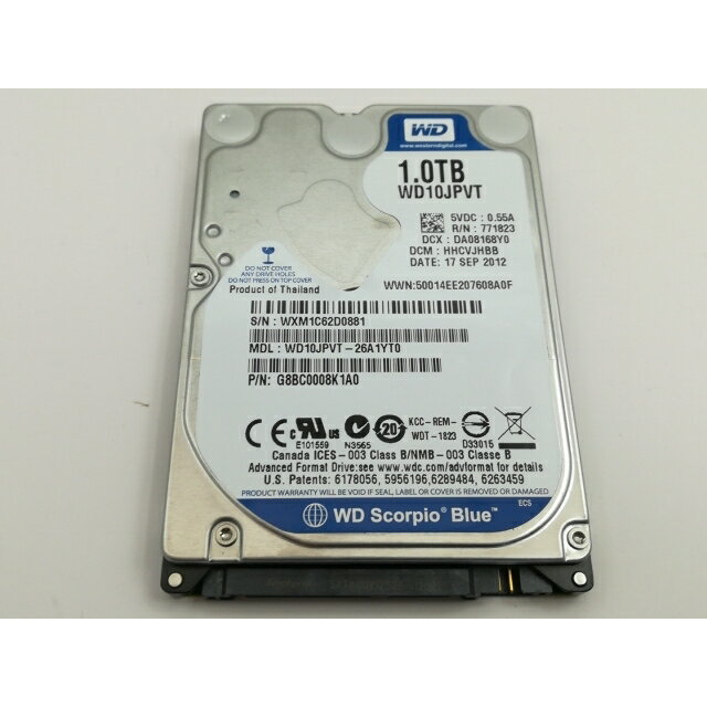 šW.D. Blue WD10JPVT 1TB/5400rpm/3GbpsSATA/9.5mm/8Mʡ޻ݾڴ1