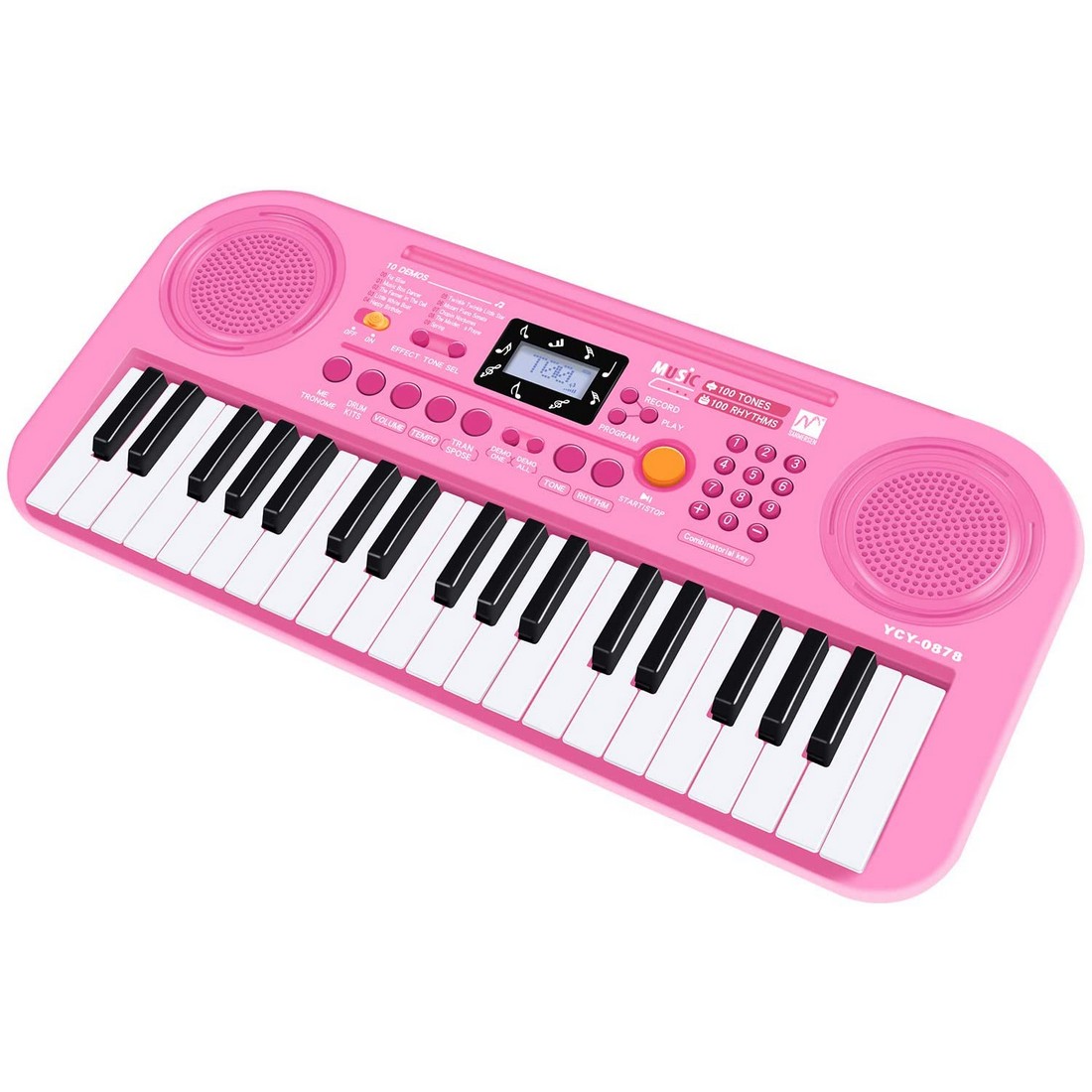 電子キーボード 37鍵盤 ピアノ おもちゃ 100種類音色 100種類リズム 10曲デモ レッスンモード 初心者向け 録音 再生機能 LCD液晶画面 USB給電式 電池給電式 楽譜付き ピンク