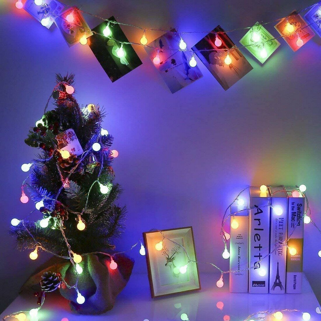 LEDストリングライト ガーランド 5m 50個LED リモコンUSB式 電飾 フェアリーライト 装飾ライト クリスマスツリー ライト 防雨型 レインボー 3