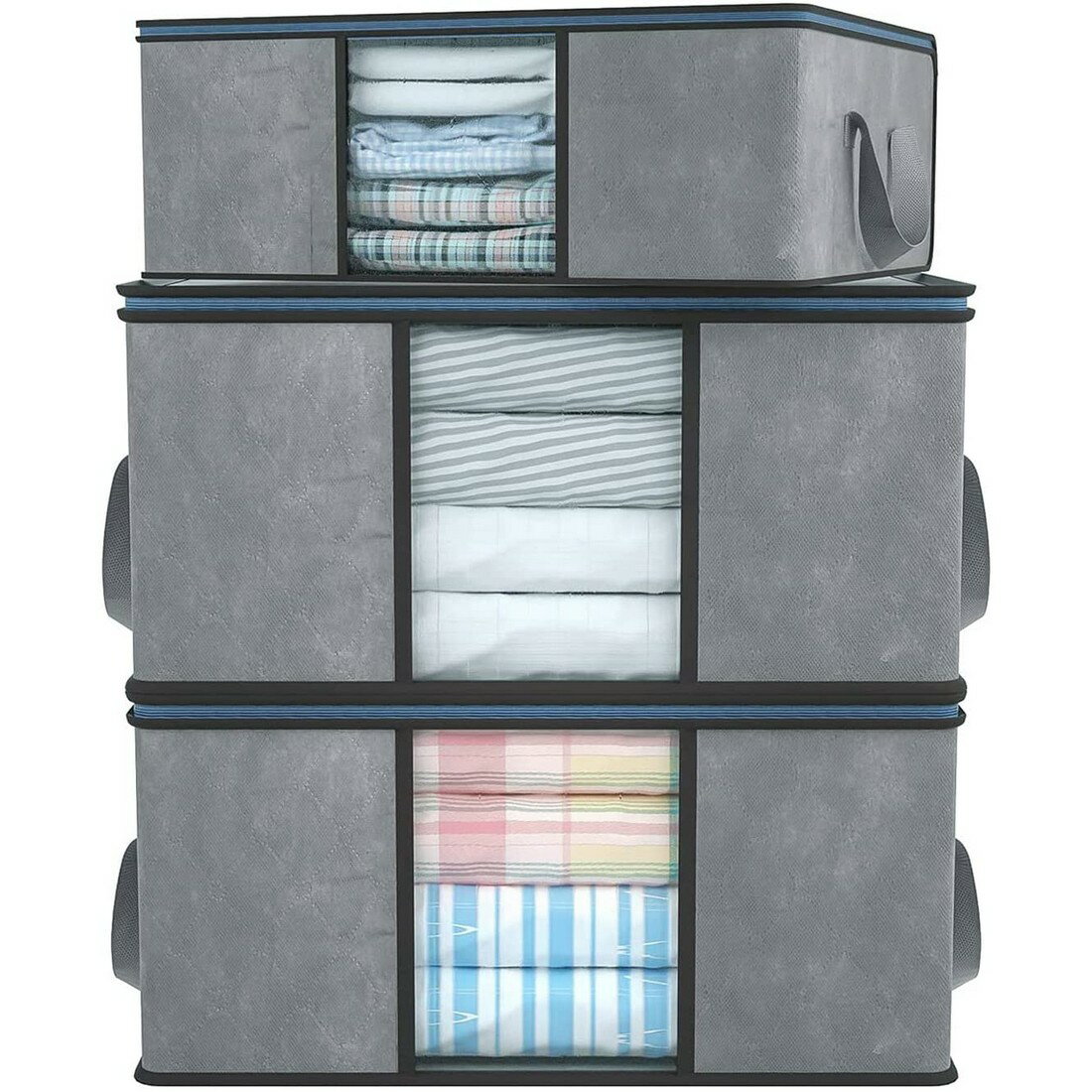 衣類収納ケース 布団収納袋 布団袋 収納ケース クリア窓付 持ち手付 衣装ケース 羽毛布団 衣類 毛布 分類収納 布団カバー 不織布 防塵 除湿 防虫 防カビ 省スペース 押入れ 大容量 3枚組