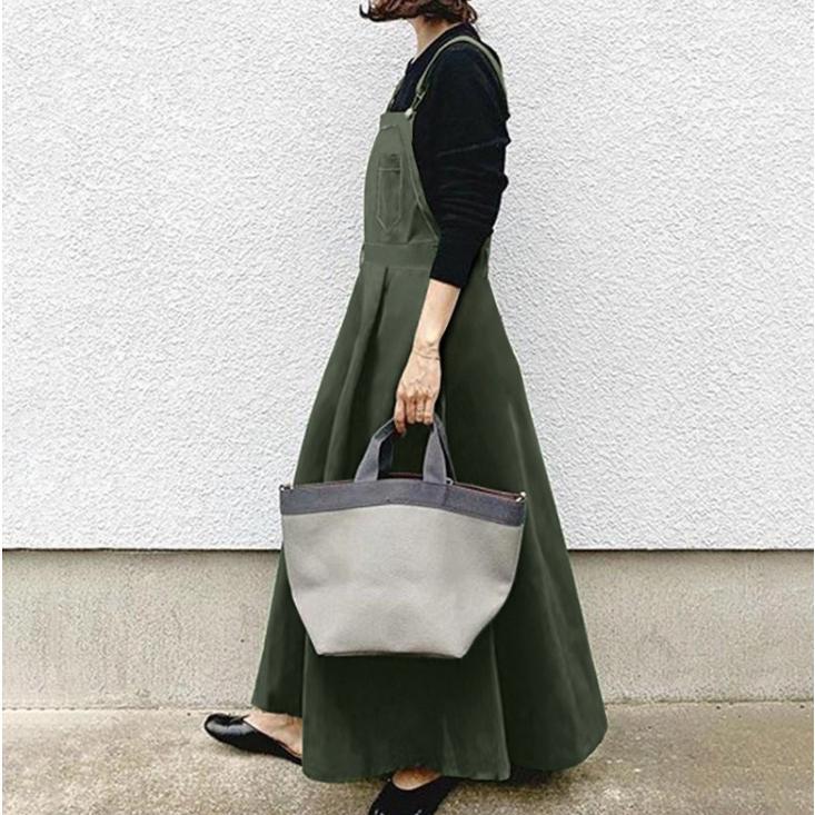 デニム サロペットスカート 大きいサイズ ゆったり 綿 ワンピース Aライン 春秋 ロングワンピース 妊婦服 体型カバー 通勤 オシャレ カジュアル