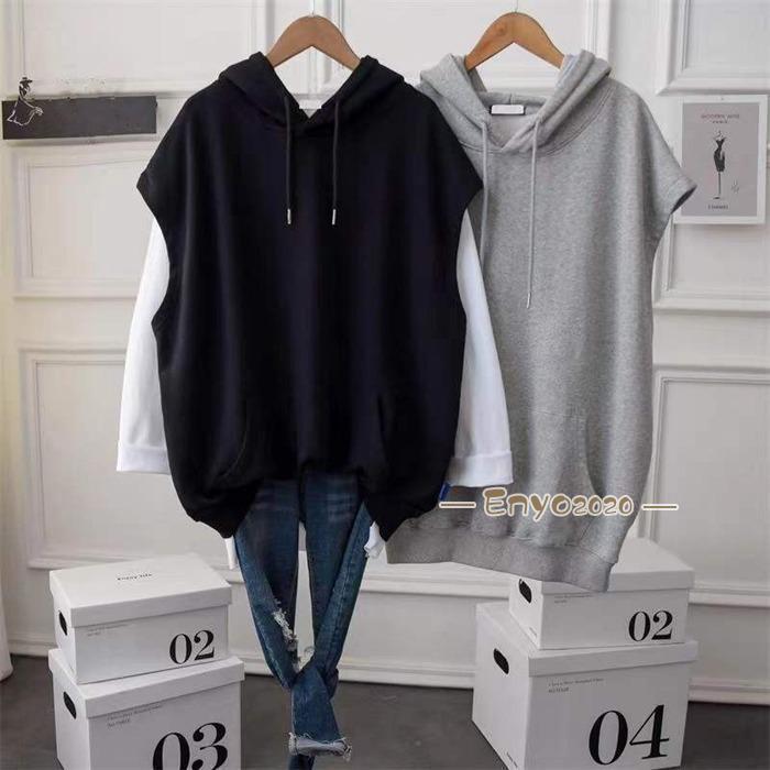 フード付きベスト 半袖 レディースプルオーバー ベスト ゆったり トップス トレーナー コーディネート