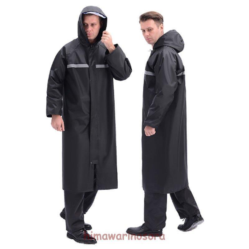レインコート レインウェア 前開き ロング丈 梅雨対策 反射テープ付き 自転車 ポンチョ レインポンチョ メンズ バイク 雨合羽 おしゃれ