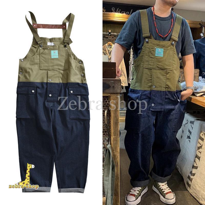オーバーオール デニム 切り替 メンズ サロペットパンツ ジーンズ つなぎ オールインワン ペインター ワークパンツ 作業服 大きいサイズ アメカジ カーゴパンツ