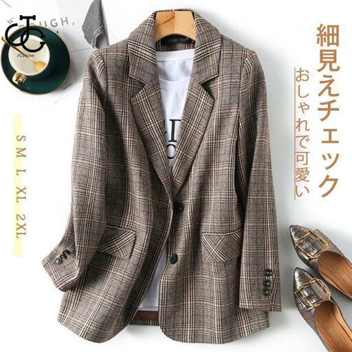 テーラードジャケット レディース チェック 春 大きいサイズ 長袖 ミディアム丈 ライトアウター 羽織り 袖スリット 裏地 お洒落 カジュアル シンプル フォーマル テーラードジャケット レディース チェック 春 大きいサイズ 長袖 ミディアム丈 ライトアウター 羽織り 袖スリット 裏地 お洒落 カジュアル シンプル フォーマル