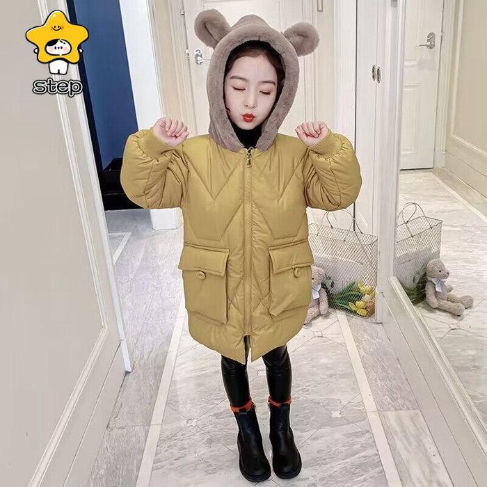 中綿コート 子供服 中綿ジャケット 女の子 キッズ ロング丈 お嬢様 ロングコート ダウンコート フード付き 耳付き 可愛い 通学 通園 防寒