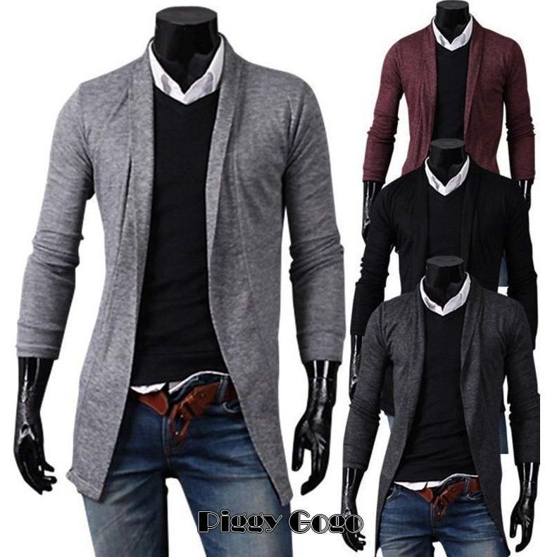 メンズ ロングカーディガン ニットカーディガン アウター トップス 長袖 ロング丈 ミディアム丈 カーディガン 前開き 襟付き ショールカラー 羽織り