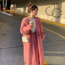 トップス レディース カーディガン 長袖 ブルー ピンク モヘアニット ロング フェミニン 可愛い ビッグ(4)