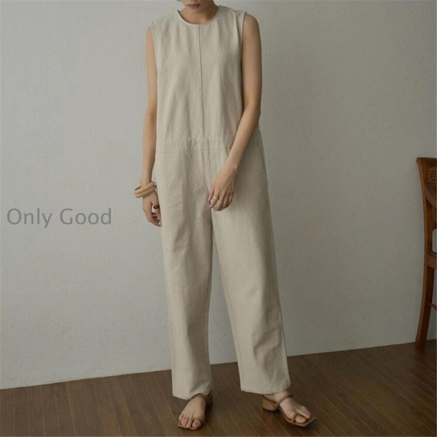 オールインワン レディース 春夏 九分パンツ ワイドパンツ リネン ノースリープオールインワン ゆったり韓国風 サロペット 30代40代 オシャレ 体型カバー