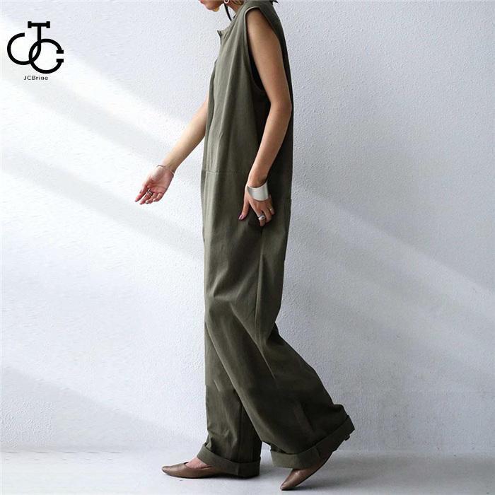 オールインワン レデイース ガウチョパンツ ワイドパンツ サロペットパンツ 体型カバー 可愛い ノースリーブ 韓国 お洒落 ゆったり ロングパンツ