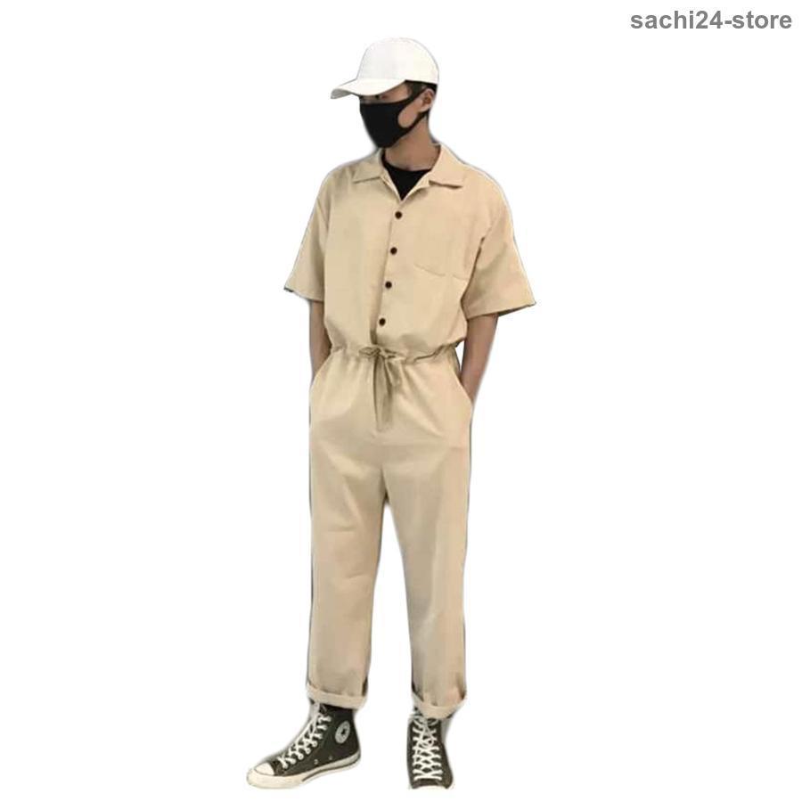 オールインワン メンズ つなぎ 作業着 ジャンプスーツ オーバーオール つなぎ服 半袖 ストレッチ Gパン 作業服 ワークパンツ ミリタリー パンツ カジュアル お