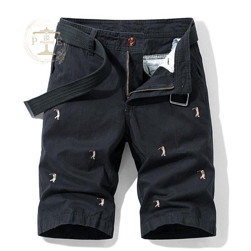 メンズ ハーフパンツ 総柄 ゴルフ リラックス 刺繍入り 紳士 ワークパンツ 五分丈 ショートパンツ ミリタリー カッコイイ カジュアルパンツ 夏