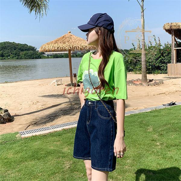 Nylon, Rayon, Polyester - デニムショートパンツ レディース おしゃれ 美脚 脚長 Gパン 女性用 短パン おしゃれ 美脚 女性用 無地 大人 ショート丈 薄手 春 夏