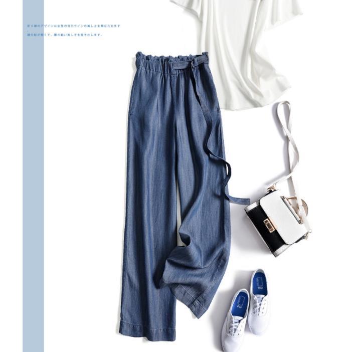 ワイドパンツ 春 夏 秋 レディース ガウチョ コットン ルームウェア ウエストゴム デニム　タックパンツ ゆったり 美ライン 自宅　楽ちん