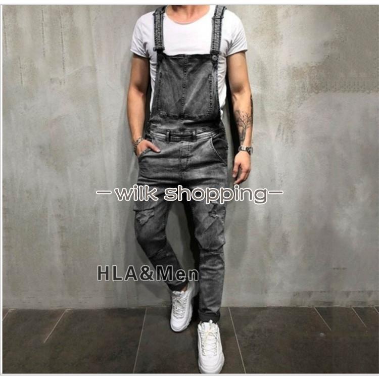 オーバーオール メンズ ジーンズ デニム オールインワン つなぎ ダメージ サロペット ストレッチ ボトムス