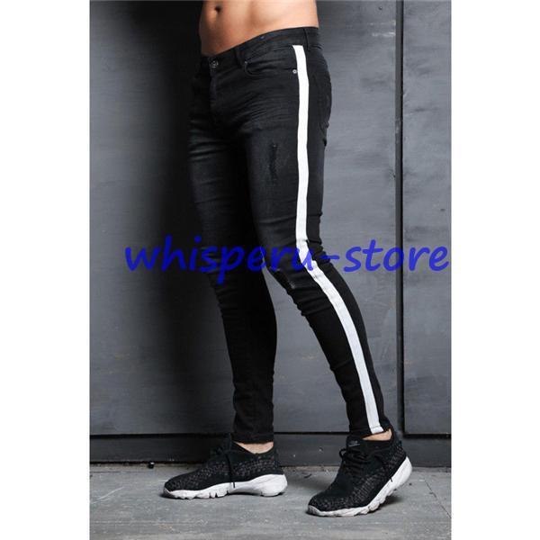 デニムパンツ ジーパン メンズ ジーンズ スキニーデニム 作業着 パンツ サイドライン ボトムス スリム ストレッチ 伸縮 ヴィンテージ テーパード