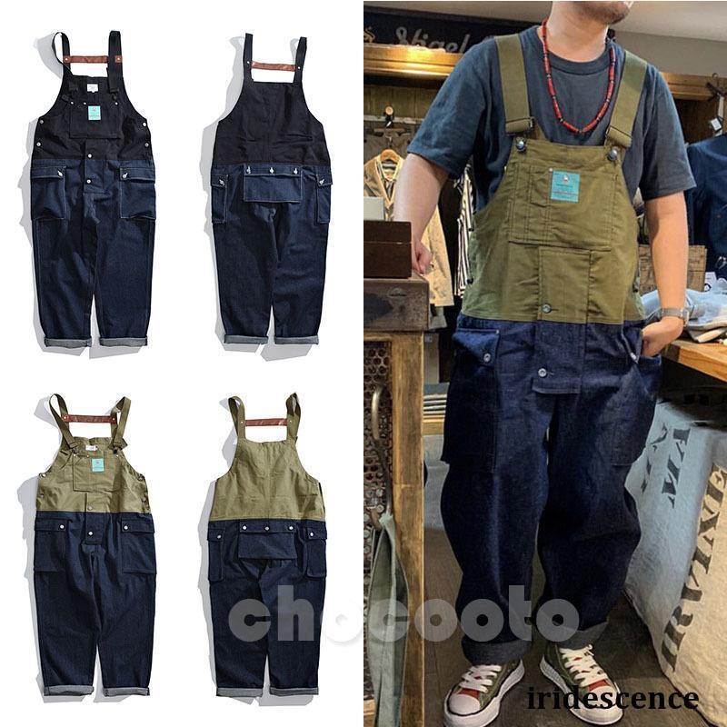 オーバーオール デニム 切り替 メンズ サロペットパンツ ジーンズ つなぎ オールインワン ペインター ワークパンツ 作業服 おしゃれ アメカジ カーゴパンツ