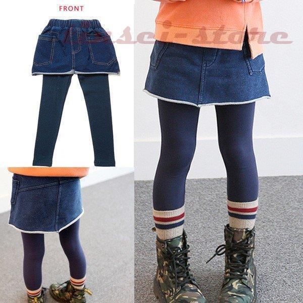 子供レギンス ストレッチ 10分丈スカッツ スカート付きレギンス デニムスカート パンツ 子供服 女の子 ベビー キッズ ジュニア ダンス 100-160cm