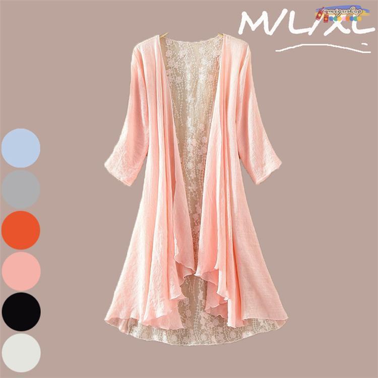 カーディガン レディース 大きいサイズ 無地 レース 綿麻混 30代 40代 50代 60代 春 夏 秋 長袖 夏コート サマーコート カーディガン 冷房対策 トップス 薄手