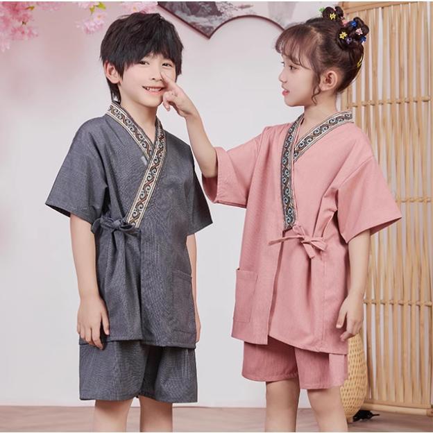 BabyAngelの甚平子供パジャマVネックキッズ和風ルームウェア半袖上下セットジュニア女児男児こどもkids前開き寝巻き寝巻風呂夏祭り｜アングル2