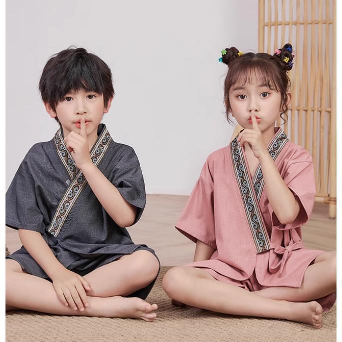 BabyAngelの甚平子供パジャマVネックキッズ和風ルームウェア半袖上下セットジュニア女児男児こどもkids前開き寝巻き寝巻風呂夏祭り｜アングル3