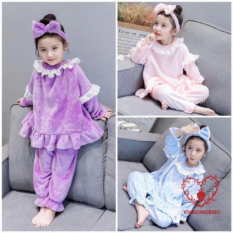 2点セット 子供パジャマ 女の子 冬用 キッズルームウェア ふわふわ モコモコ 長袖 上下セット おしゃれ 子ども ジュニア 部屋着 寝巻き ナイトウェア 寒さ対策