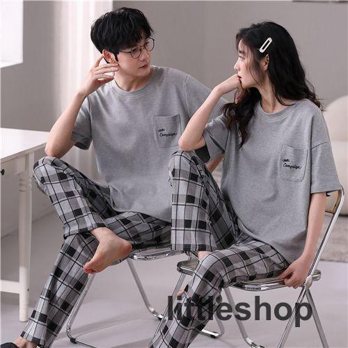 Cotton - ペア パジャマ 半袖 夏 メンズ ルームウェア 外出 レディース 綿 ペアパジャマ ギフト おしゃれ カップル ペア 春夏 結婚祝い プレゼント ペアパジャマ スウェッ