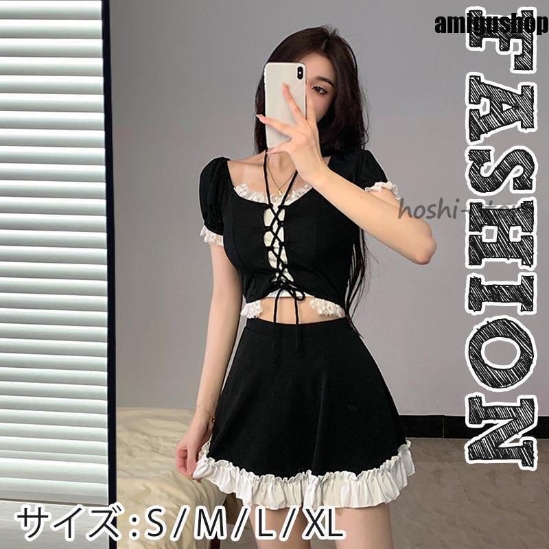 水着レディース小胸バンドゥ 水着 フリル 韓国風 40代 大きいサイズ 可愛い ウェア 温泉 ママ 体型カバー 水着 ワンピース型 セパレート 肩出し