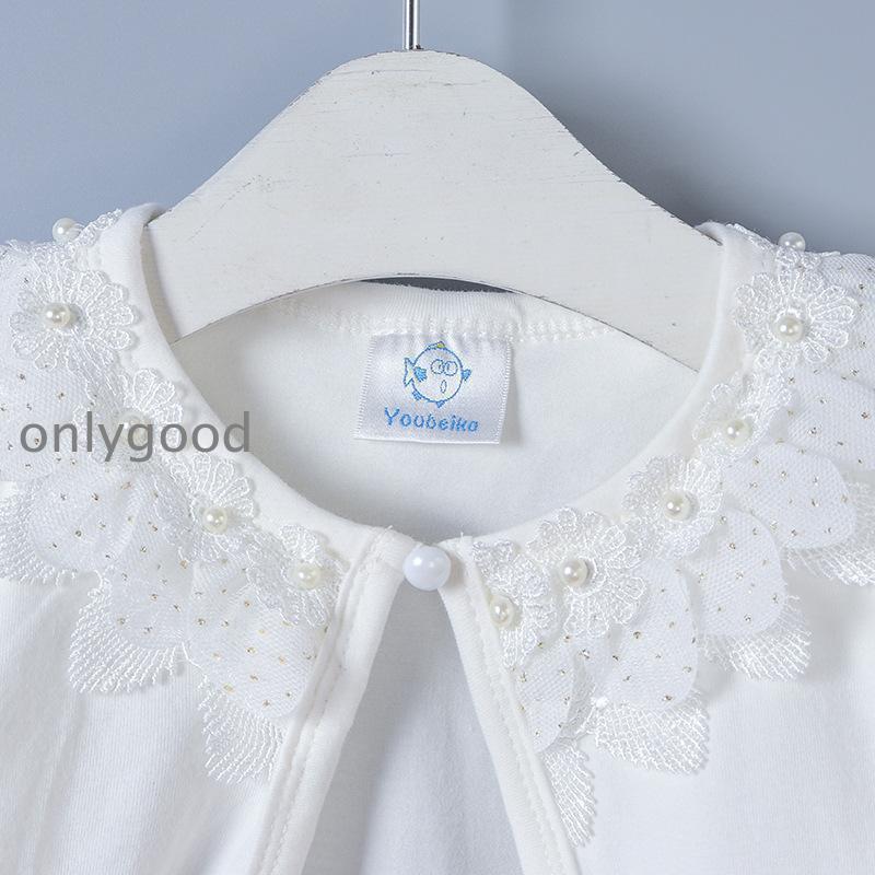ボレロ カーディガン 羽織り ジャケット キッズ ジュニア 子供用 女の子 前開き 長袖 ボタン レース ギャザー フェイクパール 薄手 単色 フォー