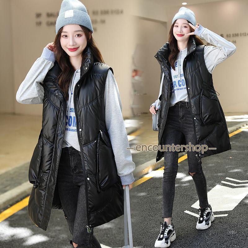 ダウンベスト レディース 中綿ベスト 秋 冬 暖かい ロング あったか 防寒対策 保温 トップス 前開き 軽量 防風 アウター 通勤 通学 カジュアル