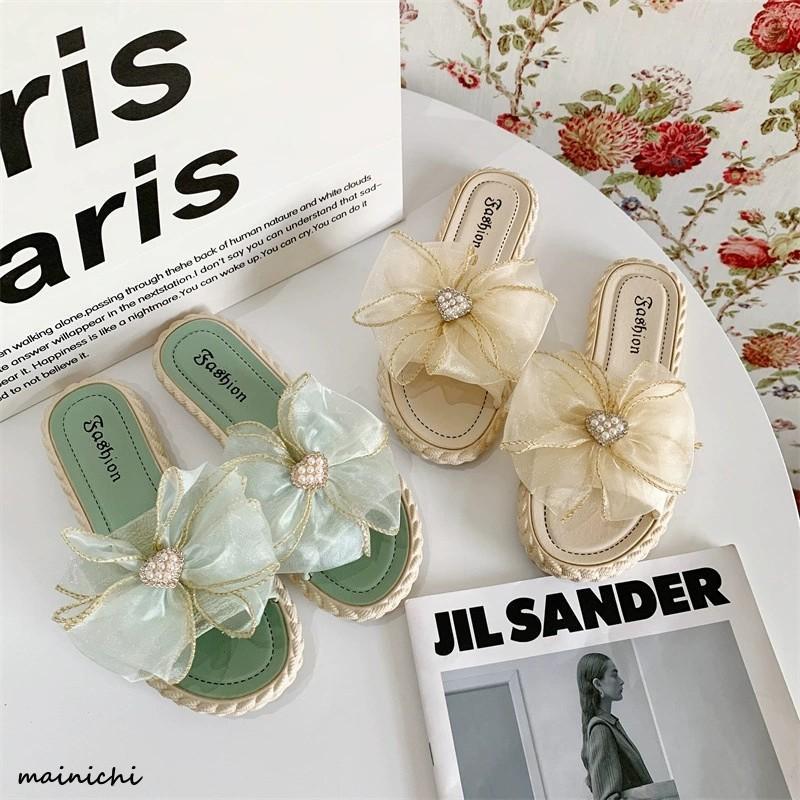 サンダル スリッパ ミュール リボン フラットシューズ レディース(4.0)